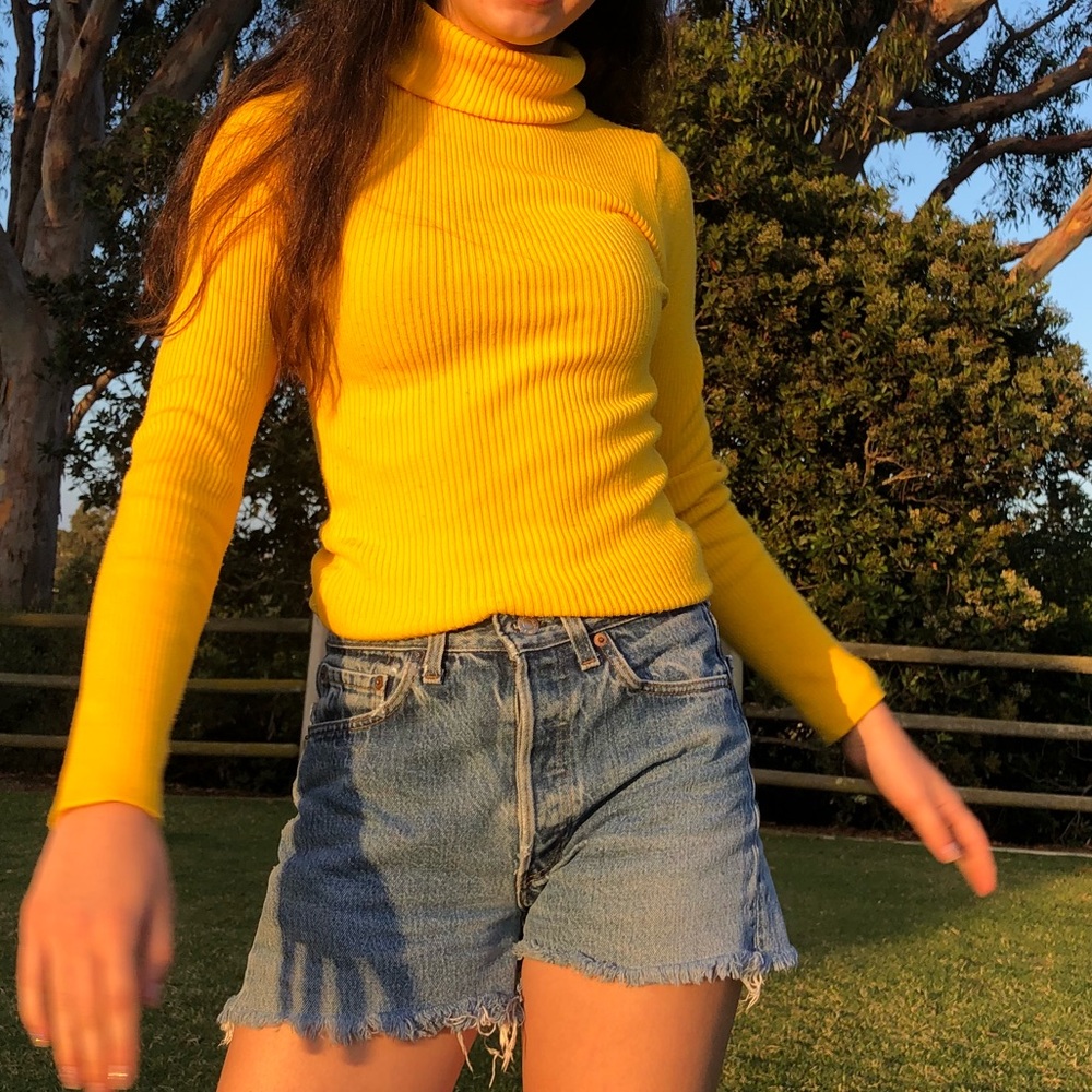 rubber yellow sweater turtle neck vintage